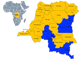 Map of the Democratic Republic of the Congo showing operating provinces